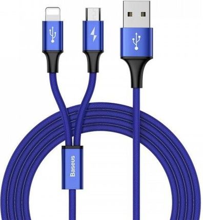 Baseus Rapid kabel przewód USB 2w1 Lightning / micro USB w nylonowym oplocie 3A 1.2m niebieski (CAML-SU13)
