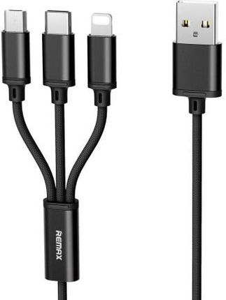 Remax Gition RC-131th nylonowy kabel 3w1 USB - micro USB / Lightning / USB-C 2.8A 1,15M czarny