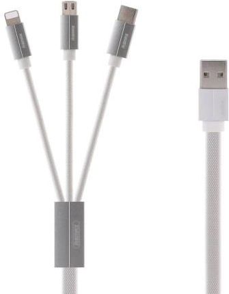 Remax Kerolla RC-094th płaski kabel 3w1 USB - micro USB / Lightning / USB-C w materiałowym oplocie 2.4A 1M biały