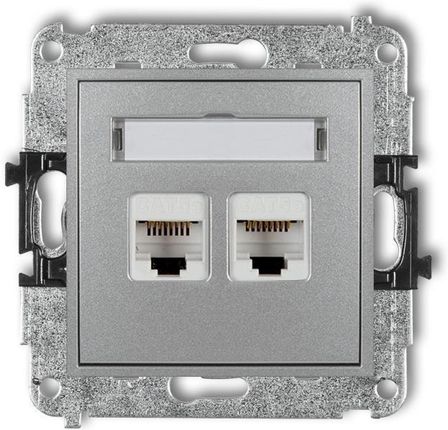 Karlik Mechanizm gniazda telefonicznego podwójnego 2xRJ11 4-stykowy beznarzędziowe srebrny metalik 7MGT-2