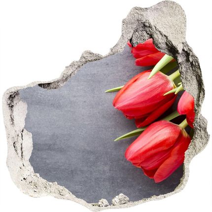 Wallmuralia Naklejka 3D Dziura Na Ścianę Czerwone Tulipany 75X75Cm