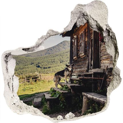 Wallmuralia Dziura 3D W Ścianie Naklejka Drewniany Dom Góry 75X75Cm