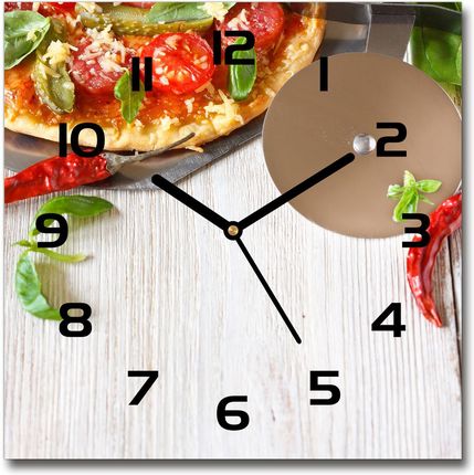 Wallmuralia Zegar Ścienny Szklany Kwadratowy Pizza 30X30Cm