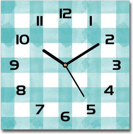 Wallmuralia Zegar Szklany Kwadratowy Niebieska Krata 30X30Cm