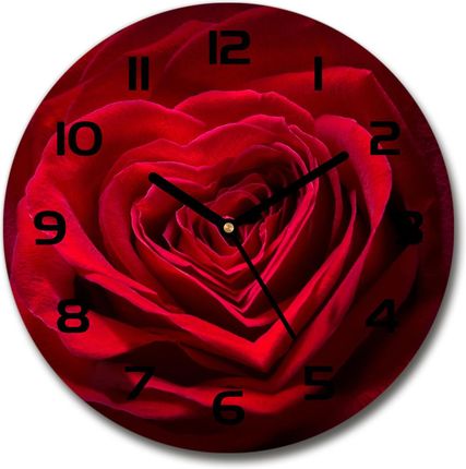 Wallmuralia Zegar Szklany Okrągły Czerwona Róża Serca 30X30Cm