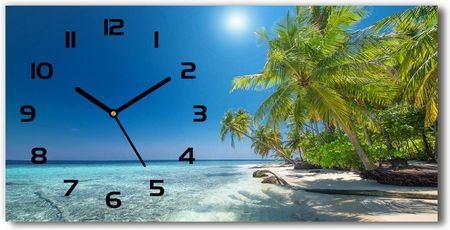 Wallmuralia Zegar Ścienny Szklany Cichy Malediwy Plaża 60X30Cm