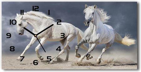 Wallmuralia Zegar Ścienny Szklany Białe Konie Plaża 60X30Cm