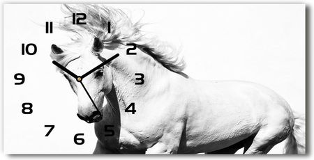 Wallmuralia Nowoczesny Zegar Ścienny Szklany Biały Koń 60X30Cm