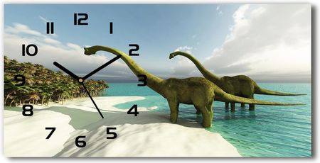 Wallmuralia Zegar Ścienny Szklany Dinozaury Na Plaży 60X30Cm
