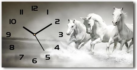 Wallmuralia Nowoczesny Zegar Ścienny Szklany Białe Konie 60X30Cm