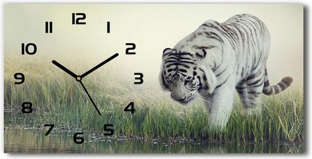 Wallmuralia Zegar Ścienny Szklany Cichy Biały Tygrys 60X30Cm