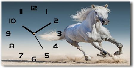 Wallmuralia Zegar Ścienny Szklany Biały Koń W Galopie 60X30Cm