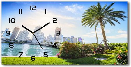 Wallmuralia Nowoczesny Zegar Ścienny Szklany Miami Usa 60X30Cm