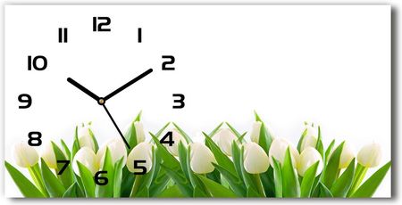 Wallmuralia Zegar Ścienny Szklany Cichy Białe Tulipany 60X30Cm