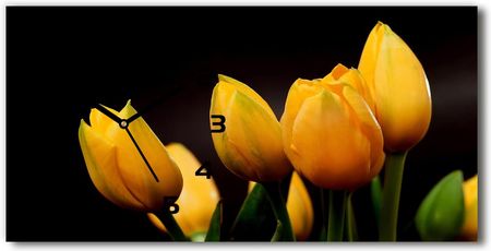 Wallmuralia Zegar Ścienny Szklany Cichy Żółte Tulipany 60X30Cm