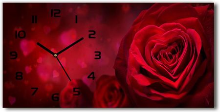 Wallmuralia Zegar Ścienny Szklany Czerwona Róża Serca 60X30Cm
