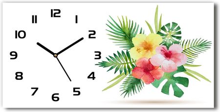 Wallmuralia Zegar Ścienny Szklany Hawajskie Kwiaty 60X30Cm