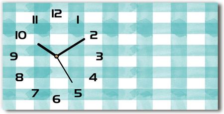 Wallmuralia Zegar Ścienny Szklany Niebieska Krata 60X30Cm