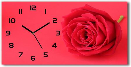 Wallmuralia Zegar Ścienny Szklany Cichy Czerwona Róża 60X30Cm