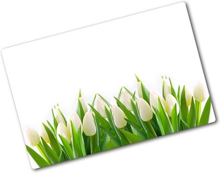 Wallmuralia Deska Do Krojenia Szklana Białe Tulipany 80X52Cm