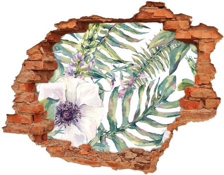 Wallmuralia Naklejka 3D Dziura Na Ścianę Paprocie I Kwiaty 90X70Cm