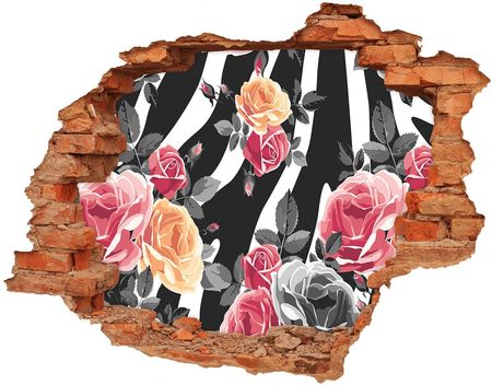 Wallmuralia Naklejka 3D Dziura Na Ścianę Róże W Tle Zebra 90X70Cm
