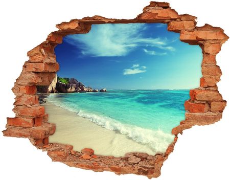 Wallmuralia Dziura 3D W Ścianie Naklejka Seszele Plaża 90X70Cm