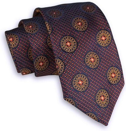 Pomarańczowo-Granatowy Elegancki Męski Krawat -ALTIES- 7 cm, Klasyczny, Wzór Geometryczny KRALTS0398