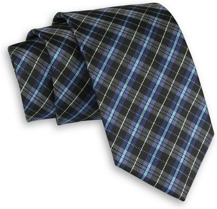 Niebiesko-Czarny Elegancki Męski Krawat -ALTIES- 7 cm, Klasyczny, w Drobną Kratkę KRALTS0383