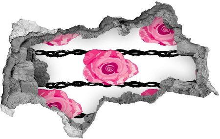 Wallmuralia Naklejka 3D Dziura Samoprzylepna Cegła Róże 95X73Cm