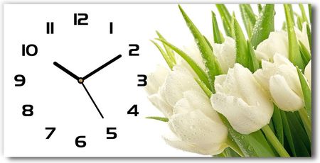 Wallmuralia Zegar Ścienny Szklany Cichy Białe Tulipany 60X30Cm (plzsp60x30f49549577)