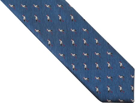 Niebieski krawat męski w bociany D258