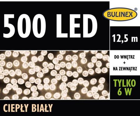 Bulinex Lampki Led 500L 12,48M Białe Ciepłe Zewnętrzne