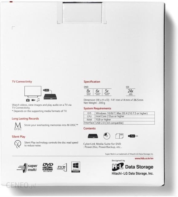 LG NAPĘD ZEWNĘTRZNY NAGRYWARKA CD DVD USB HITACHI LG (GP57ES40)