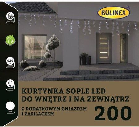 Bulinex Kurtyna 200Led 9,6M Biały Zimny Zewnętrzne Gniazdo