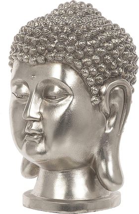 Beliani Figurka dekoracyjna stojąca głowa Buddy żywica syntetyczna 41 cm srebrna Buddha
