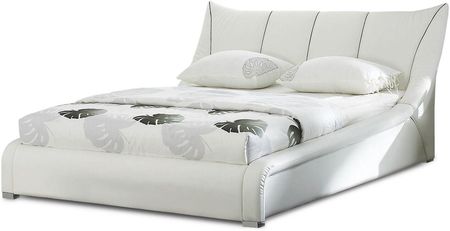 Beliani Nowoczesne łóżko skórzane 140 x 200 cm wysoki zagłówek białe Nantes