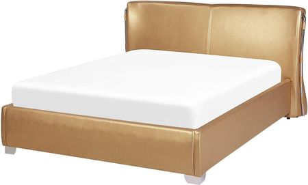 Beliani Podwójna rama łóżka skóra złota zakrzywiony zagłówek 140 x 200 cm glam Paris