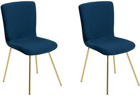 Beliani Zestaw 2 krzeseł tapicerowanych welurem do jadalni złote nóżki niebieski Rubio