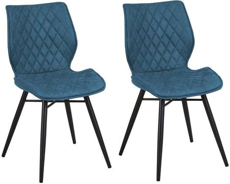 Beliani Zestaw 2 krzeseł niebieskich tapicerowanych pikowanych czarne metalowe nogi Lisle