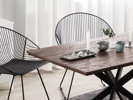 Beliani Stół do jadalni 140x80 cm blat fornir ciemne drewno czarne nogi Bravo - zdjęcie 3
