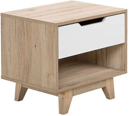 Beliani Minimalistyczna szafka nocna stolik 1 szuflada jasne drewno biały Spencer