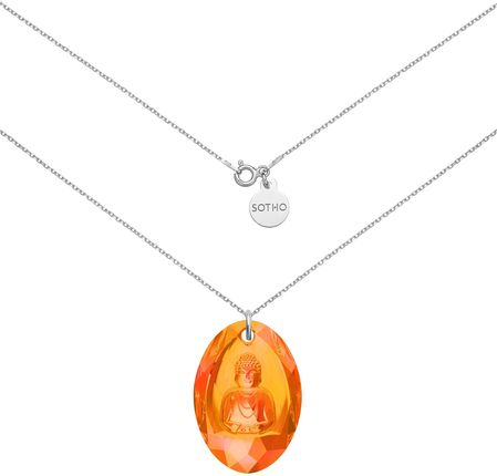 Sotho Długi Srebrny Naszyjnik Z Pomarańczowym Opalizującym Buddą Swarovski Crystal N1127