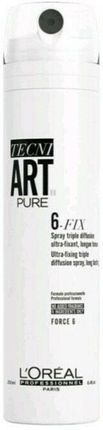 L’Oreal Professionnel Tecni Art 6-Fix Pure Spray Bezzapachowy Lakier Do Włosów Ekstremalnie Utrwalający 250Ml