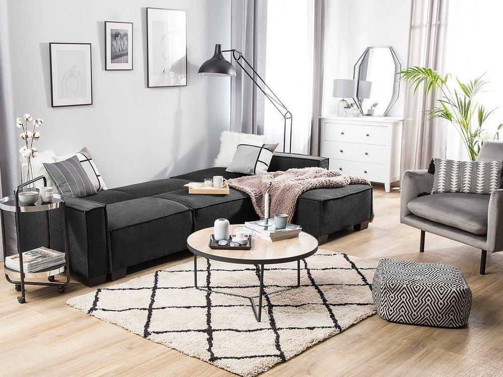Beliani Narożnik lewostronny rozkładany sofa 3-osobowa grafitowa Romedal - zdjęcie 1 Beliani Narożnik lewostronny rozkładany sofa 3-osobowa grafitowa Romedal