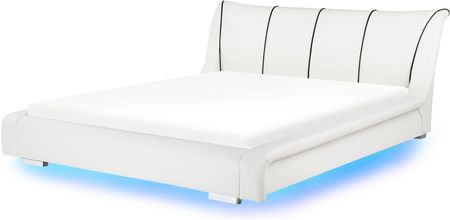Beliani Nowoczesne łóżko skórzane z LED 180 x 200 cm wysoki zagłówek białe Nantes