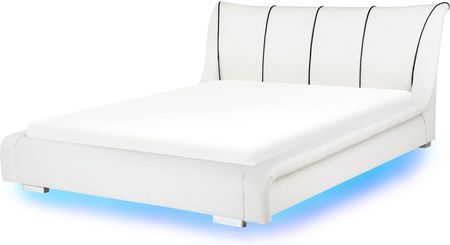 Beliani Nowoczesne łóżko skórzane z LED 140 x 200 cm wysoki zagłówek białe Nantes