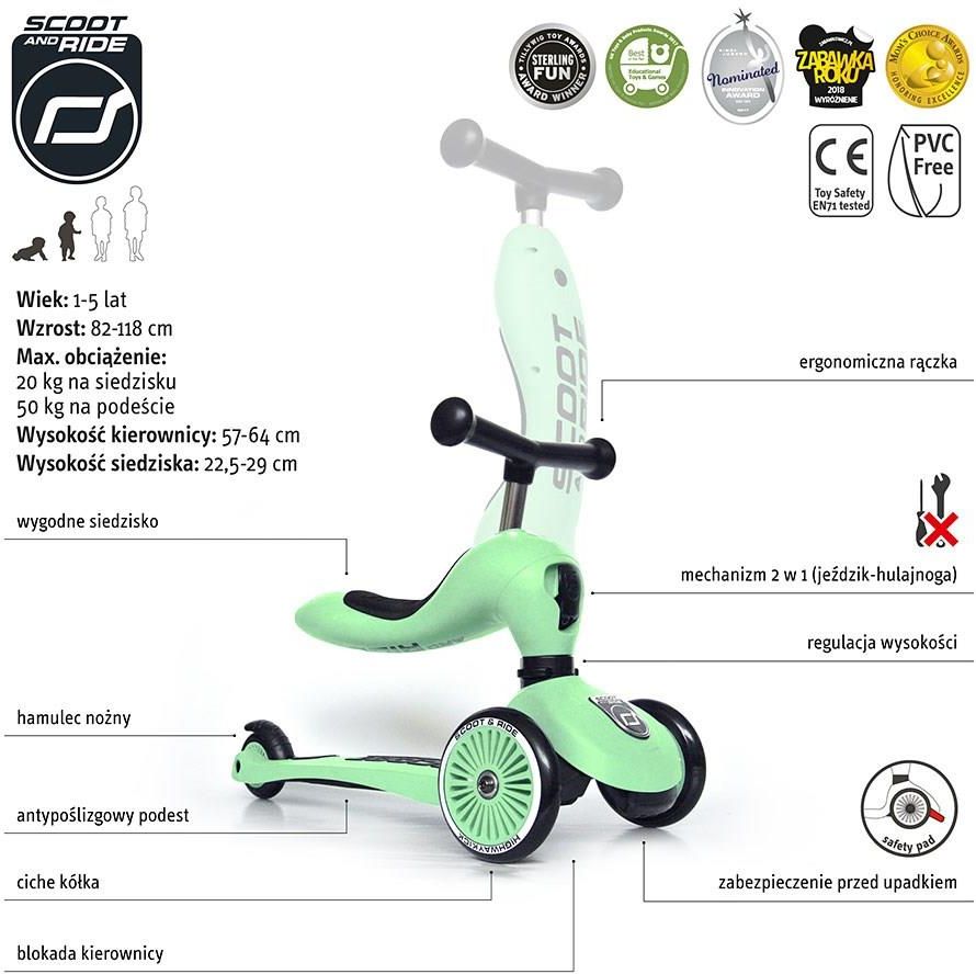 Scootandride Highwaykick 1 2w1 Jeździk I Hulajnoga Kiwi - zdjęcie 4 Scootandride Highwaykick 1 2w1 Jeździk I Hulajnoga Kiwi