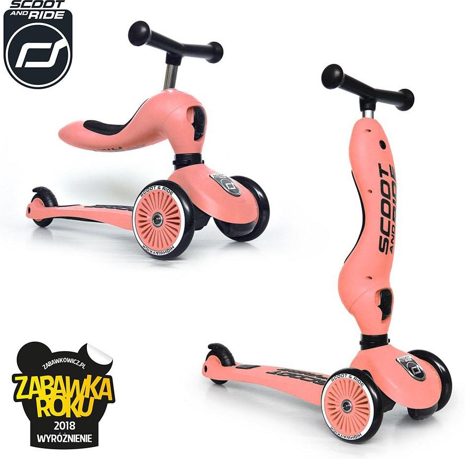 Scootandride Highwaykick 1 2w1 Jeździk I Hulajnoga Peach - zdjęcie 3 Scootandride Highwaykick 1 2w1 Jeździk I Hulajnoga Peach
