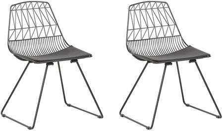 Beliani Zestaw 2 krzeseł czarny metalowy geometryczny poduszka na siedzisko z ekoskóry Harlan